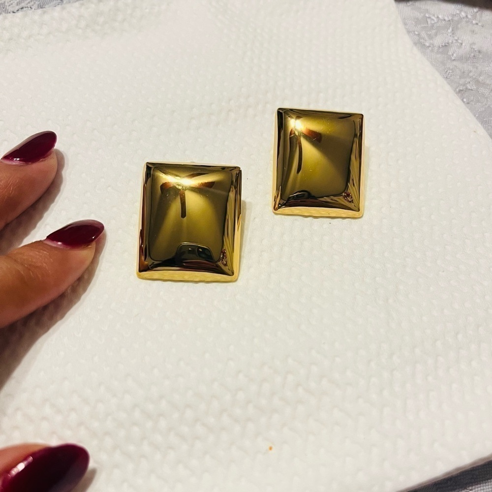 Gold oversized rectangle stud earrings